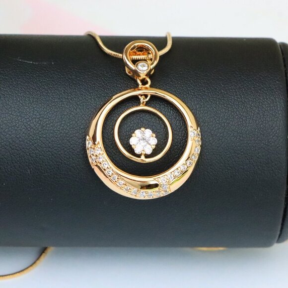 "Rose Gold Circular Pendant with Floating Crystal Flower Design, XPPT1487 - Picture 5 of 12